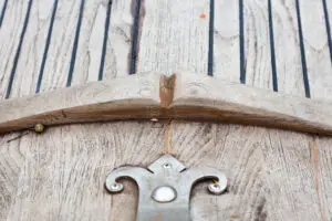 Unpainted wooden gondola decoration in a Venice workshop, Italy