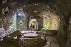 Ancient medieval underground tunnels in Orvieto, Umbria, Italy with stone passages and historic cave chambers for private Italy tours