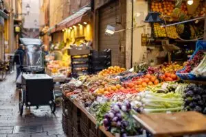 Italian street market with fresh local fruits and vegetables for a private Italy food tour