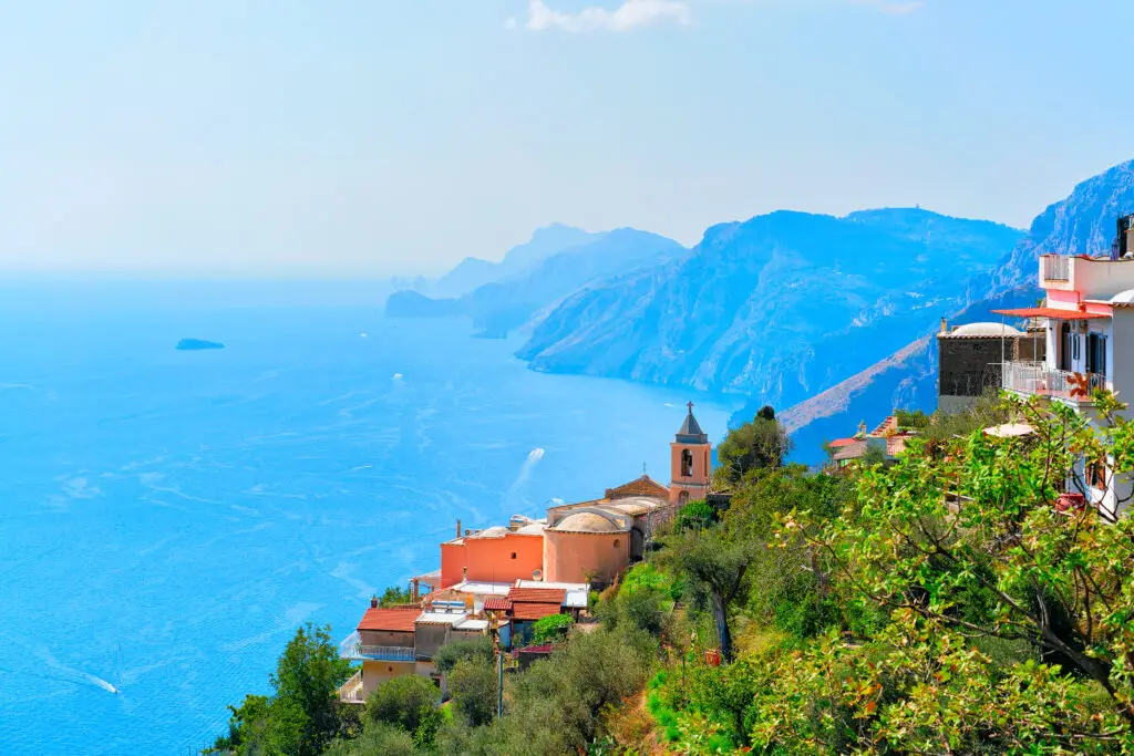 Nocelle church on the Path of the Gods overlooking the Tyrrhenian Sea and Amalfi Coast in Italy